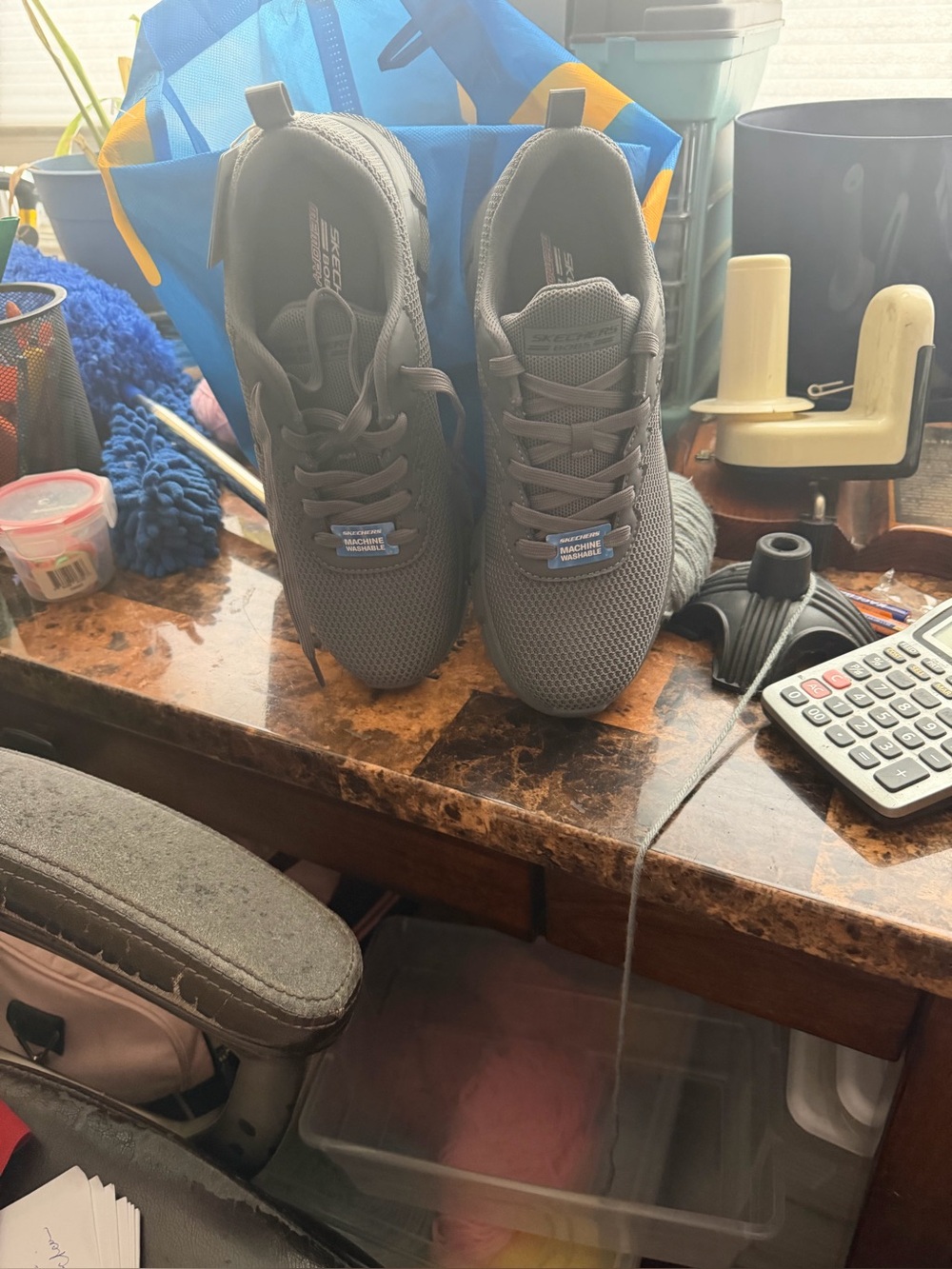 Skechers Men's Gray Mesh Lace-Up Sneakers